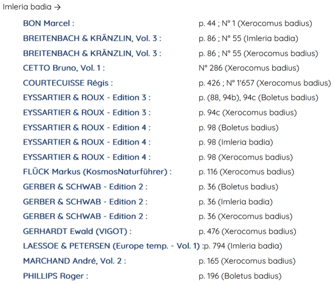 Liste des livres dépliée pour une espèce